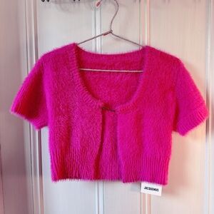 Jacquemus Pink Cropped Fluffy Sweater